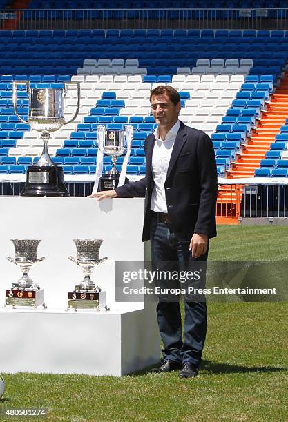 Iker Casillas attends a press conference to announce that Iker Casillas will be leaving Real Madrid football team on July 13, 2015 in Madrid, Spain.