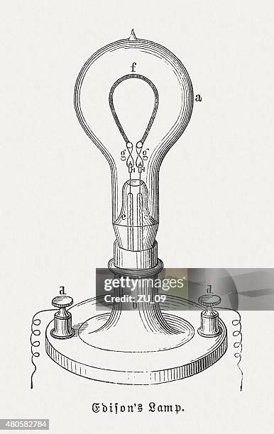 stockillustraties, clipart, cartoons en iconen met edison's light bulb (1879), wood engraving, published in 1881 - edison bulb