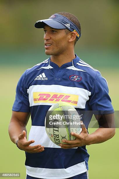 Gio Aplon looks on during a Stormers Super Rugby training session at Sanctuary Cove on March 26, 2014 in Gold Coast, Australia.