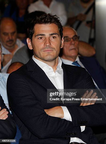 Iker Casillas attends a press conference to announce that Iker Casillas will be leaving Real Madrid football team on July 13, 2015 in Madrid, Spain.