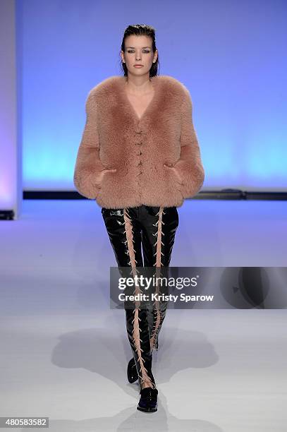 Model walks the runway during the Svetlana Kushnerova show as part of Paris Fashion Week Haute Couture Fall/Winter 2015/2016 at Espace Pierre Cardin...