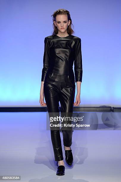 Model walks the runway during the Svetlana Kushnerova show as part of Paris Fashion Week Haute Couture Fall/Winter 2015/2016 at Espace Pierre Cardin...