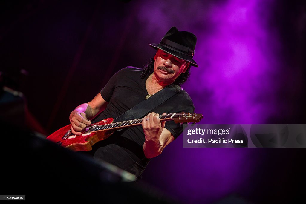 The Mexican-American musician, Carlos Santana performs on...