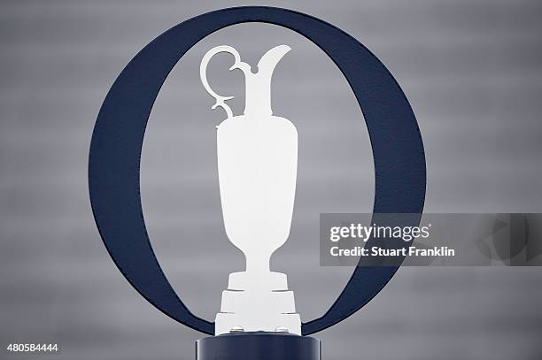 Detail of The Open logo ahead of the 144th Open Championship at The Old Course on July 13, 2015 in St Andrews, Scotland.
