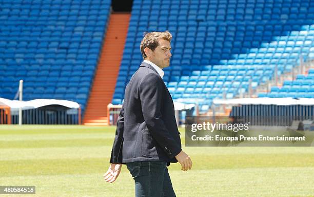 Iker Casillas attends a press conference to announce that Iker Casillas will be leaving Real Madrid football team on July 13, 2015 in Madrid, Spain.