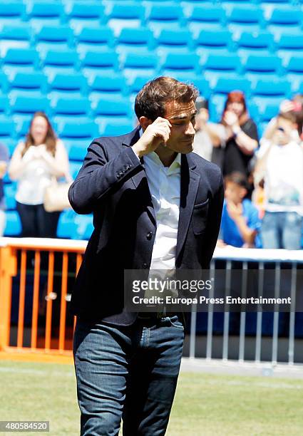 Iker Casillas attends a press conference to announce that Iker Casillas will be leaving Real Madrid football team on July 13, 2015 in Madrid, Spain.