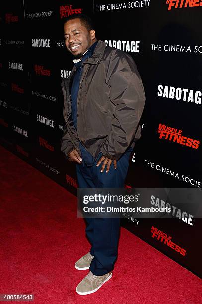 Rapper/actor Saigon attends The Cinema Society with Muscle & Fitness screening of Open Road Films' "Sabotage at AMC Loews Lincoln Square on March 25,...