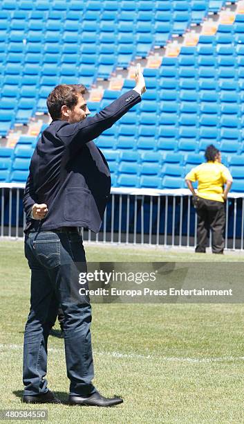 Iker Casillas attends a press conference to announce that Iker Casillas will be leaving Real Madrid football team on July 13, 2015 in Madrid, Spain.