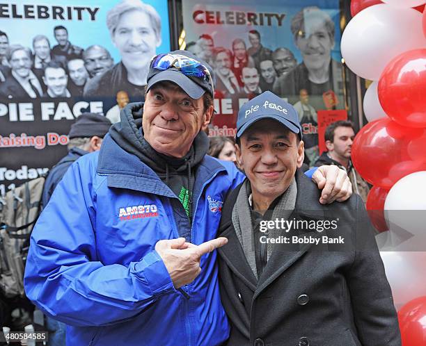 Joe Piscopo and Gilbert Gottfried on the set of "Celebrity Apprentice" on March 25, 2014 in New York City.