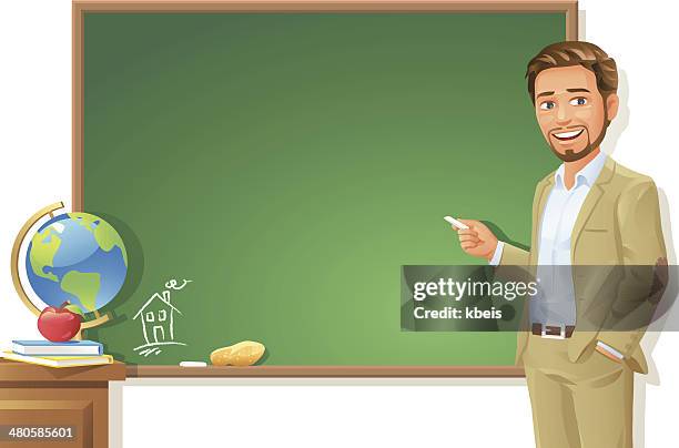 lehrer auf tafel - lehrkraft stock-grafiken, -clipart, -cartoons und -symbole