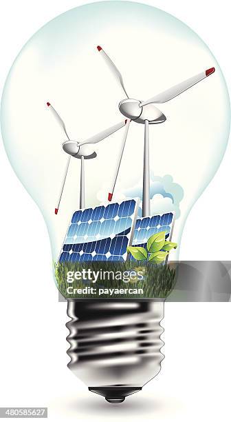 eco-glühbirne - windenergie stock-grafiken, -clipart, -cartoons und -symbole