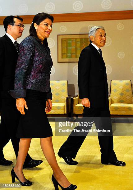 Costa Rican President Laura Chinchilla and Emperor Akihito are seen prior to their meeting at the Imperial Palace on December 8, 2011 in Tokyo, Japan.
