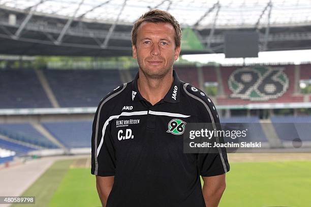 Christoph Dabrowski poses during the team presentation of Hannover 96 at HDI-Arena on July 13, 2015 in Hanover, Germany.
