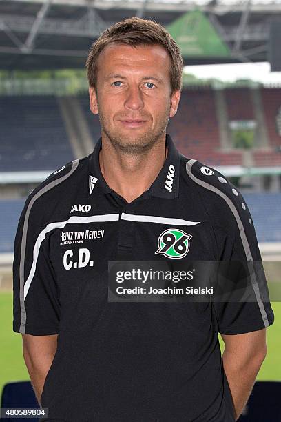 Christoph Dabrowski poses during the team presentation of Hannover 96 at HDI-Arena on July 13, 2015 in Hanover, Germany.