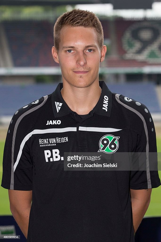 Patrick Borchers poses during the team presentation of Hannover 96 at