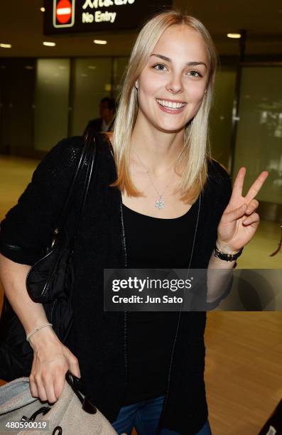 Finnish Figure Skating Champion Kiira Korpi is seen upon arrival at Narita International Airport on March 26, 2014 in Narita, Japan.