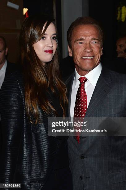 Christina Schwarzenegger and actor Arnold Schwarzenegger attend The Cinema Society with Muscle & Fitness screening of Open Road Films' "Sabotage" at...