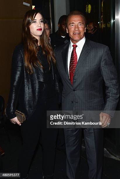 Christina Schwarzenegger and actor Arnold Schwarzenegger attend The Cinema Society with Muscle & Fitness screening of Open Road Films' "Sabotage" at...