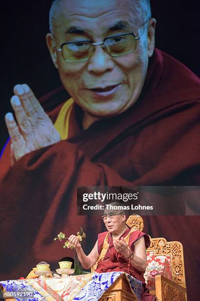The XIV Dalai Lama attends 80th birthday celebrations at the 'Jahrhunderthalle' on July 13, 2015 in Frankfurt, Germany.