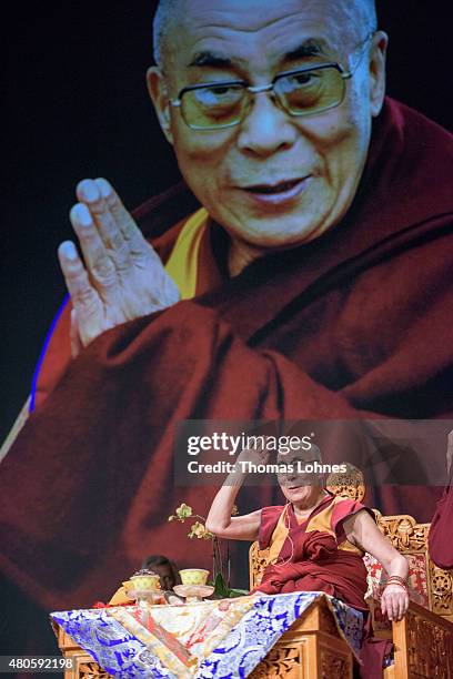 The XIV Dalai Lama attends 80th birthday celebrations at the 'Jahrhunderthalle' on July 13, 2015 in Frankfurt, Germany.