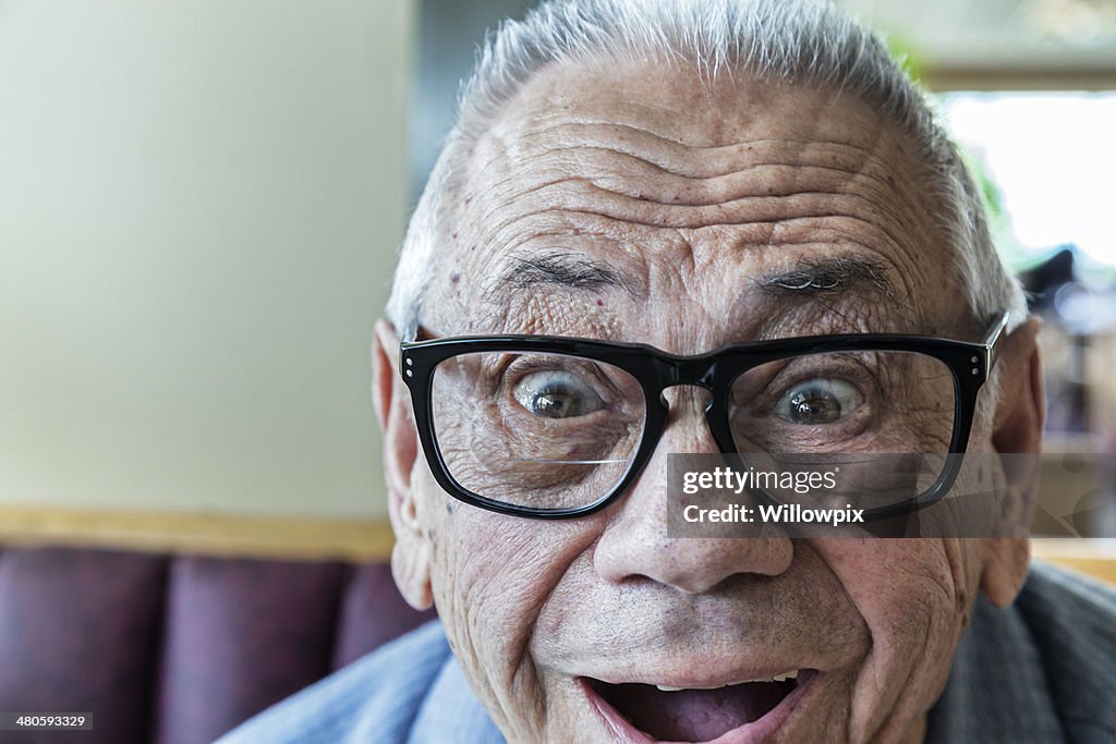 Elderly Man Goofy Grin Close-Up