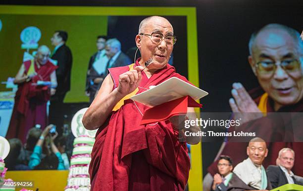 The XIV Dalai Lama attends 80th birthday celebrations at the 'Jahrhunderthalle' on July 13, 2015 in Frankfurt, Germany.