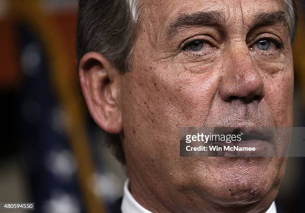 Speaker of the House John Boehner answers questions during his weekly press conference at the U.S. Capitol July 9, 2015 in Washington, DC. Boehner...