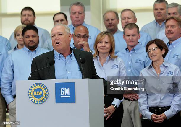 Dennis Williams, president of the United Auto Workers , speaks at the UAW-GM 2015 Negotiations Kick-off at the UAW-GM Center for Human Resources in...