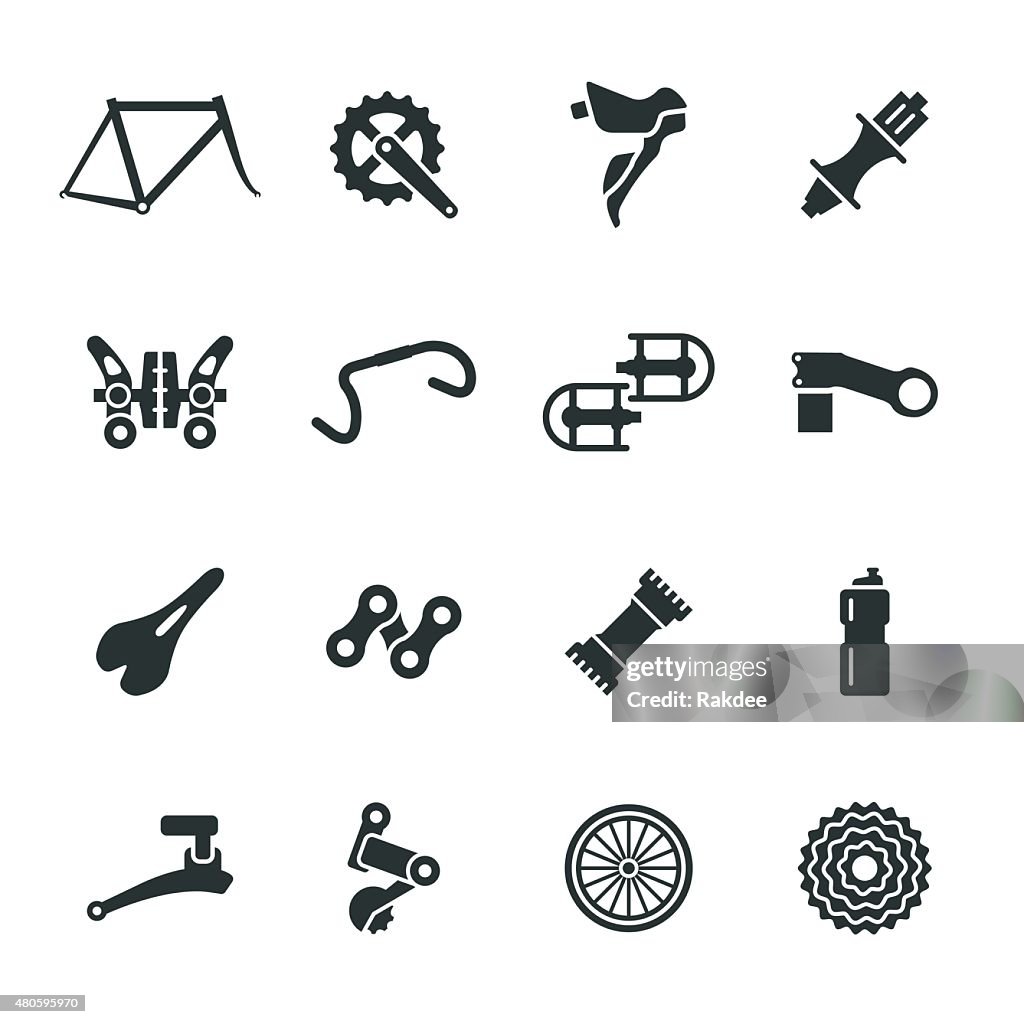 Bicycle Parts Silhouette Icons Set 1
