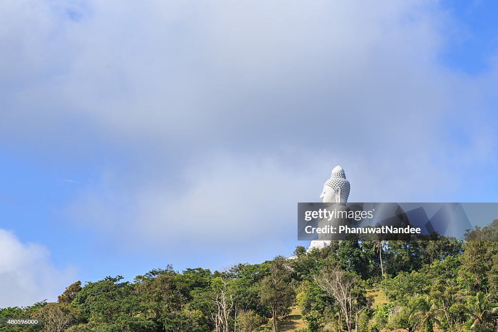 Big white buddha statue on the mountain in Phuket,