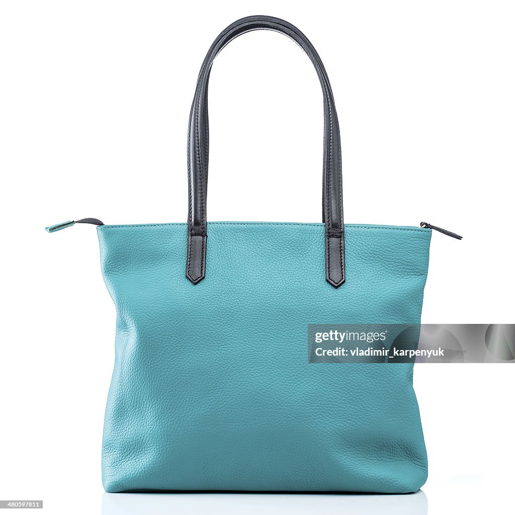 Female turquoise leather handbag