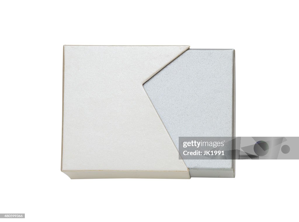 Close up of a white box on white background.