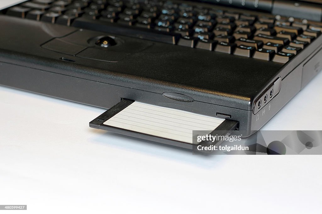 Old Laptop With Floppy Disk