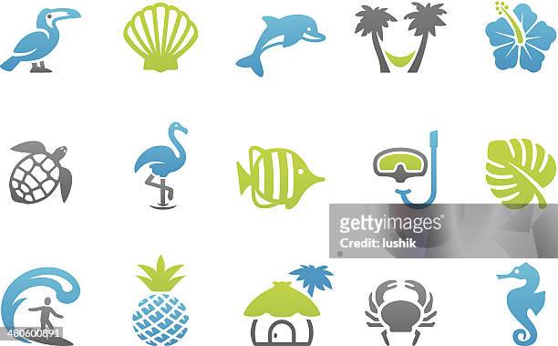 stampico icons - tropical - bungalow stock illustrations
