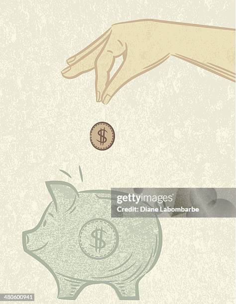ilustraciones, imágenes clip art, dibujos animados e iconos de stock de mano moneda en la alcancía caída - hand holding piggy bank
