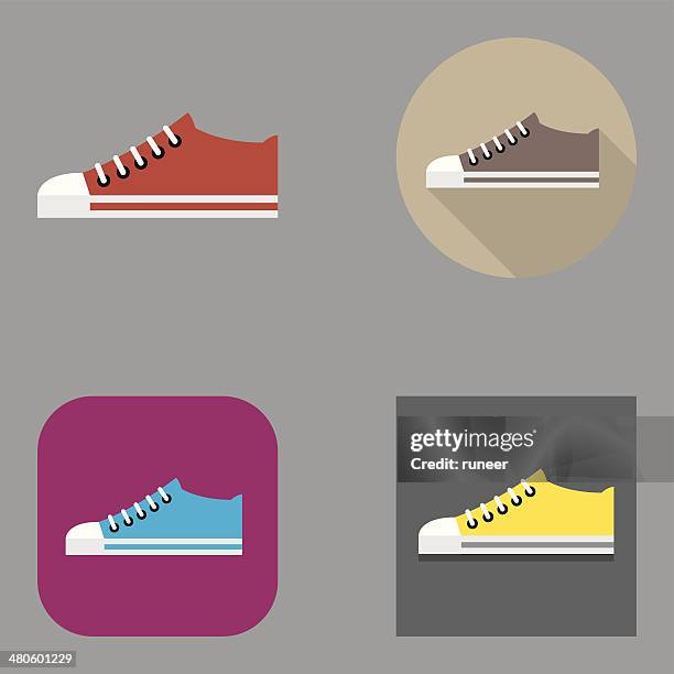 illustrations, cliparts, dessins animés et icônes de baskets plat icônes/kalaful series - forme bidimensionnelle
