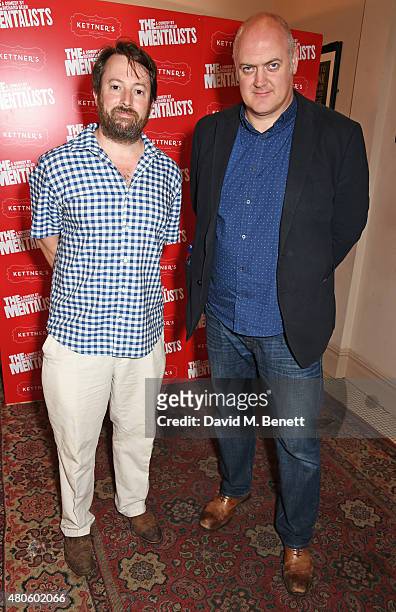David Mitchell and Dara O'Briain attend an after party following the press night performance of "The Mentalists" at Kettner's on July 13, 2015 in...
