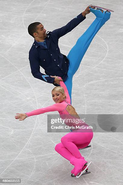 Aliona Savchenko and Robin Szolkowy of Germany compete in the Pairs Short Program during ISU World Figure Skating Championships at Saitama Super...