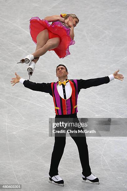Kirsten Moore-Towers and Dylan Moscovitch of Canada compete in the Pairs Short Program during ISU World Figure Skating Championships at Saitama Super...