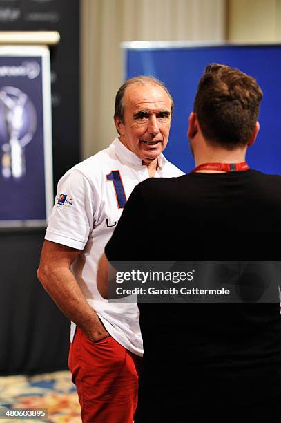 Laureus Academy member Hugo Porta is interviewed by the media at the Fifteen Years of Laureus Press Conference ahead of the 2014 Laureus World Sports...