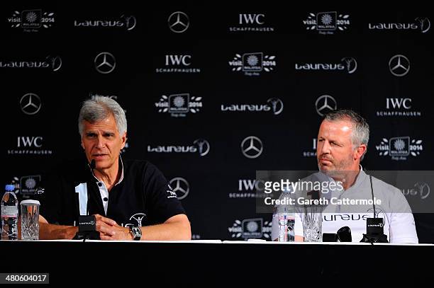 Laureus Academy Member Mark Spitz attends the Fifteen Years of Laureus Press Conference ahead of the 2014 Laureus World Sports Awards at the...