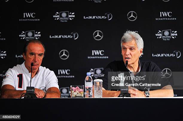 Laureus Academy Member Mark Spitz attends the Fifteen Years of Laureus Press Conference ahead of the 2014 Laureus World Sports Awards at the...