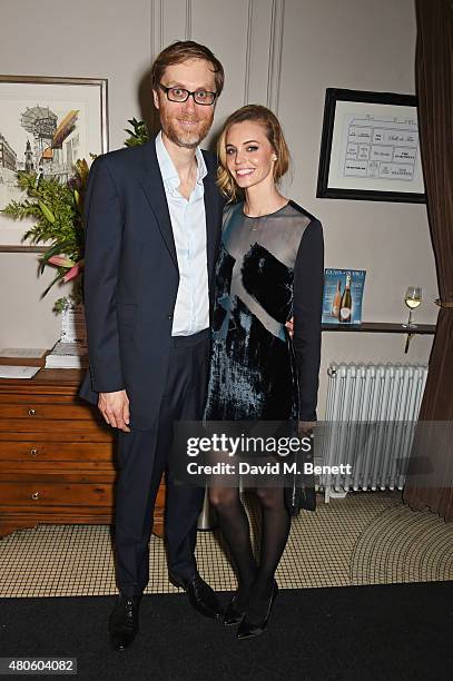 Stephen Merchant and Christine Marzano attend an after party following the press night performance of "The Mentalists" at Kettner's on July 13, 2015...