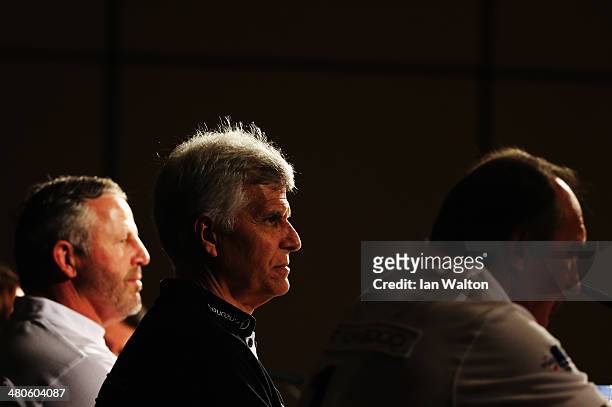 Laureus Academy Member Mark Spitz looks on at the Fifteen Years of Laureus Press Conference ahead of the 2014 Laureus World Sports Awards at the...