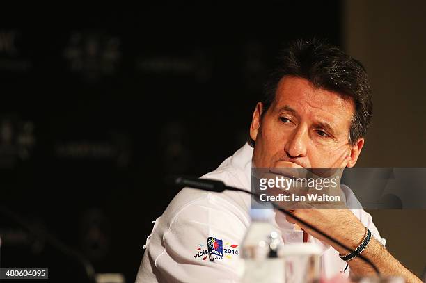 Laureus Academy member Lord Sebastian Coe attends the Fifteen Years of Laureus Press Conference ahead of the 2014 Laureus World Sports Awards at the...