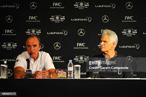 Laureus Academy member Hugo Porta speaks at the Fifteen Years of Laureus Press Conference ahead of the 2014 Laureus World Sports Awards at the...