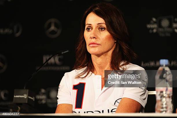 Laureus Academy member Nadia Comaneci speaks at the Fifteen Years of Laureus Press Conference ahead of the 2014 Laureus World Sports Awards at the...