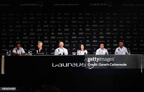 Laureus Academy Members Hugo Porta,Mark Spitz, Sean Fitzpatrick, Nadia Comaneci, Lord Sebastian Coe,Morne du Plessis attend the Fifteen Years of...