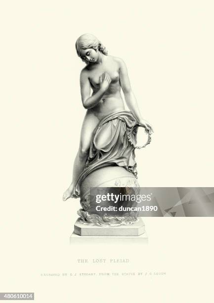 fine art staute - the lost pleiad - fine art statue stock illustrations