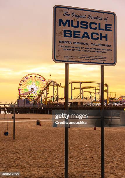 muscle beach sign in santa monica, ca, usa - venice beach body builder stock pictures, royalty-free photos & images